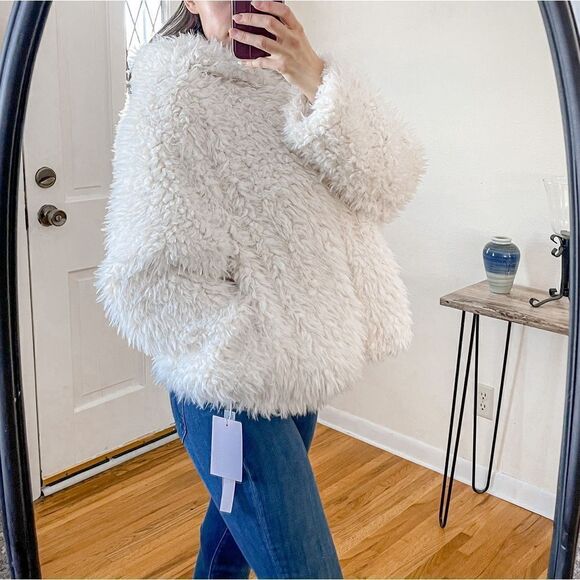 Avec Les Filles Faux Fur Shag Coat Hooded L - Picture 9 of 11